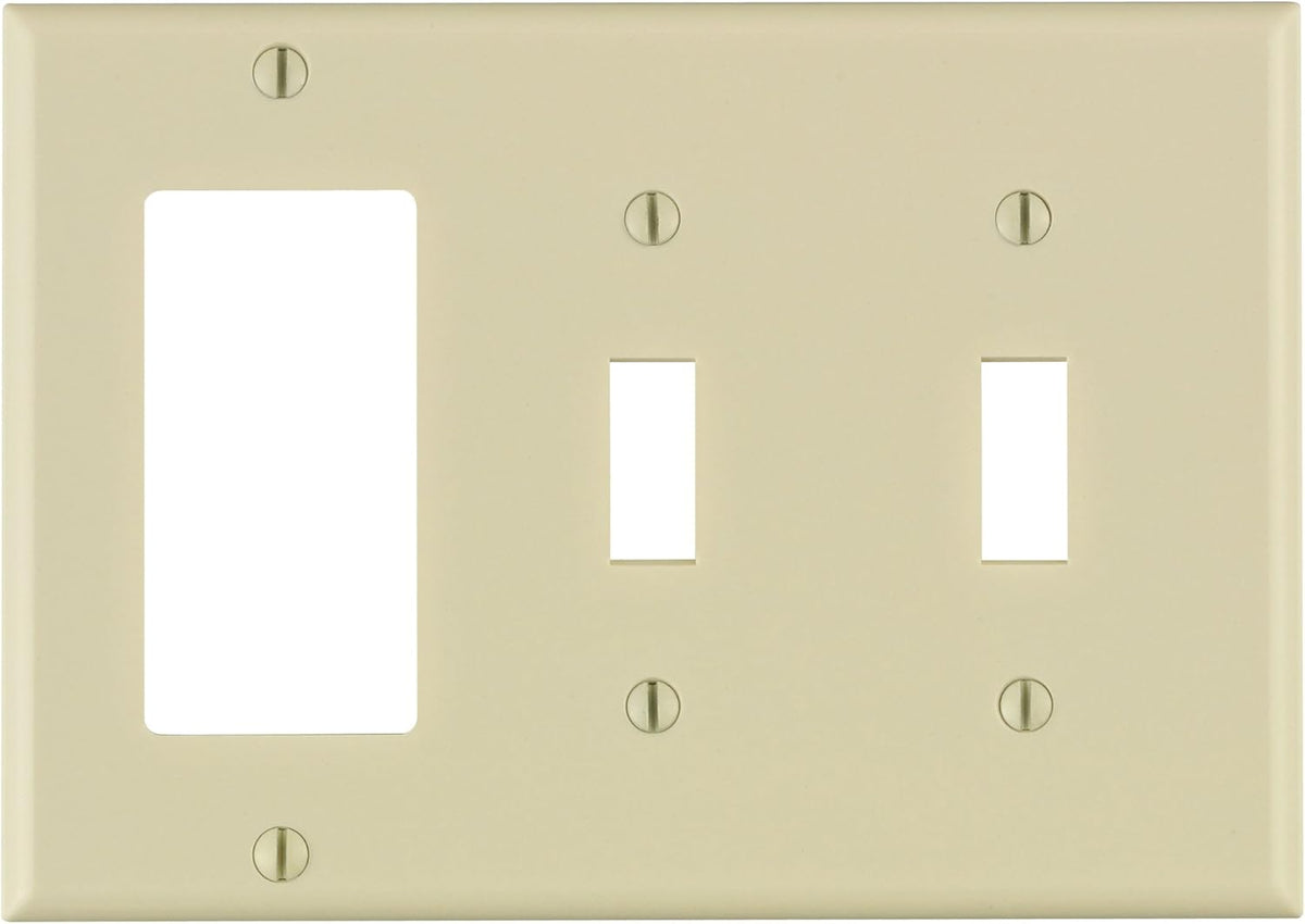 Leviton 80421-T 3-Gang 2-Toggle 1-Decora/GFCI Device Combination Wallplate Standard Size Thermoset