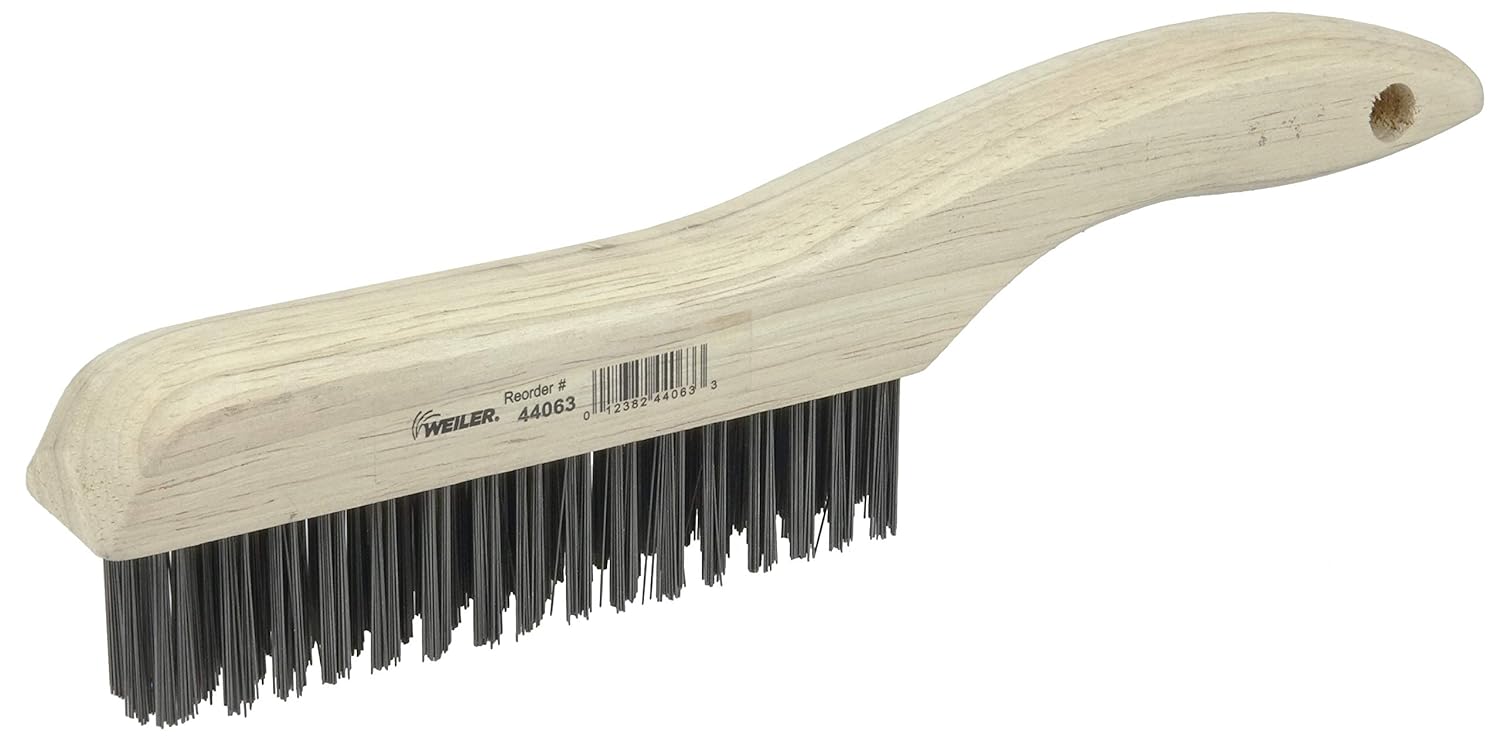 Weiler 44063 Shoe Handle Scratch Brush 10 Inch 4 X 16 Rows Steel Wire Wood Handle