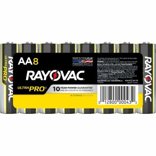 RAYOVAC Rayovac RAYALAA8J Aa Alkaline Battery 1.5V Pack of 8
