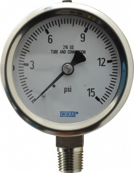 WIKA Wika 9768734 Pressure Gauge 0-15 Psi 2.5in Dial Lower Mount