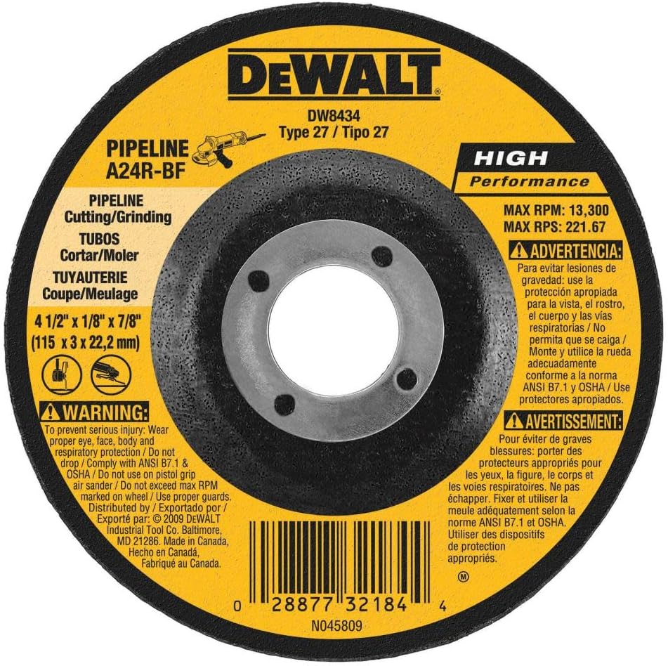 DeWalt DW8435 4-1/2 x 1/8 x 5/8-11 Pipeline Cutting/Grinding Wheel