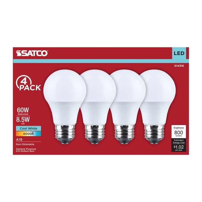 SATCO-NUVO Satco-Nuvo S14316 A19 LED Bulb 8.5W (4-Pack) Replaces 60W