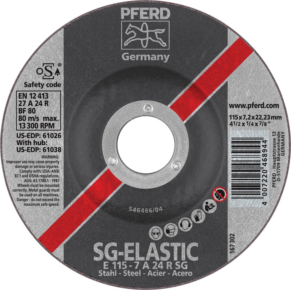 Pferd 61026 Grinding Wheel 4-1/2 x 1/4 Type 27 Arbor 7/8 Aluminum Oxide