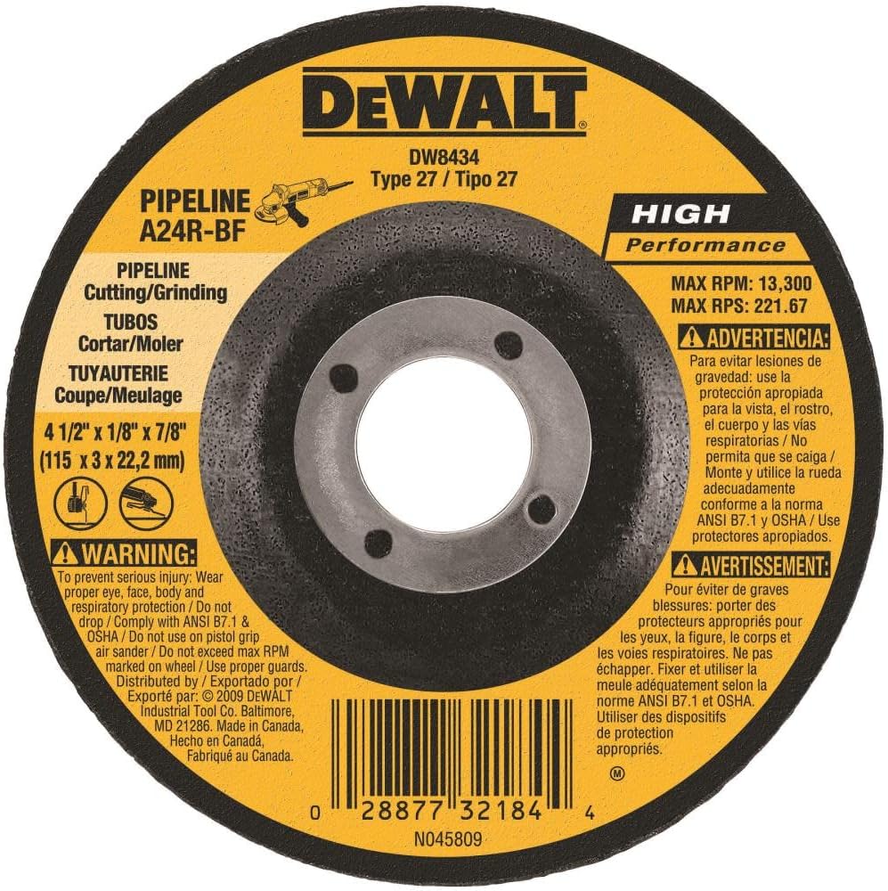 DeWalt DW8434 Pipeline Cutting/Grinding Wheel 4-1/2 x 1/8 x 7/8