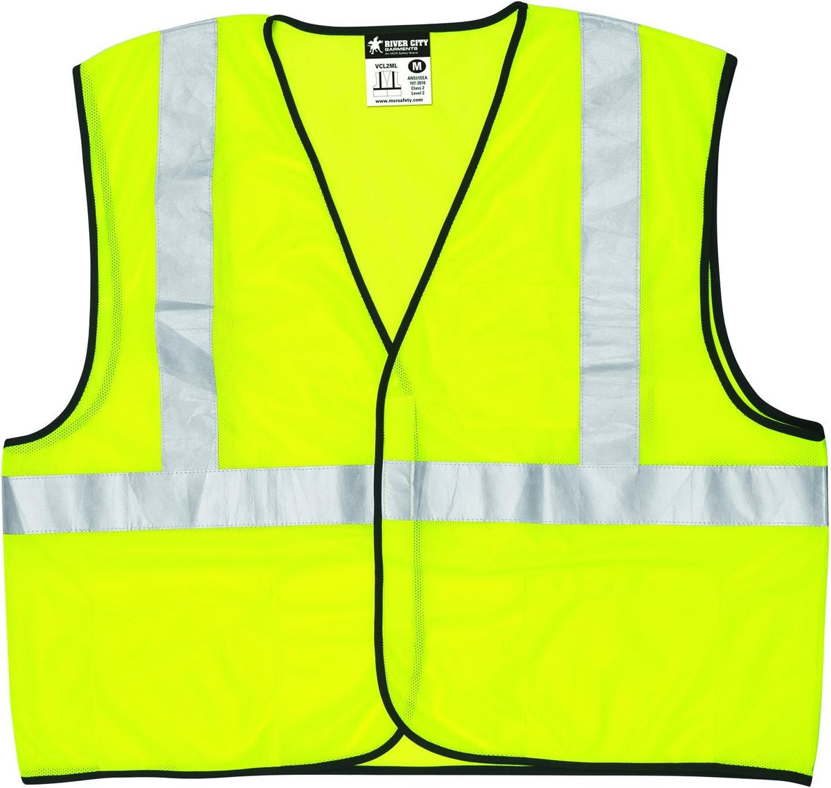 MCR Safety VCL2MLXL Class 2 Polyester Mesh Safety Vest 2-Inch Silver Stripe Fluorescent Lime X-Large