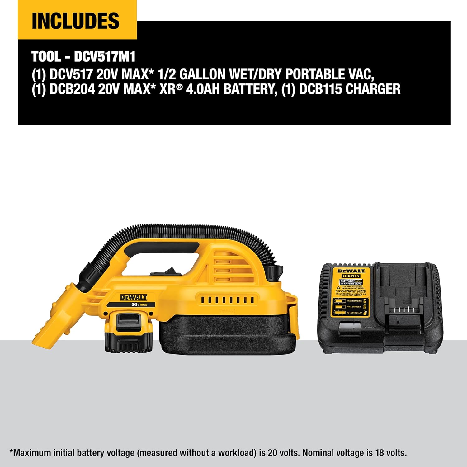 DEWALT DCV517M1 Hand Vacuum Cordless 1/2 Gallon Wet/Dry Vac Kit