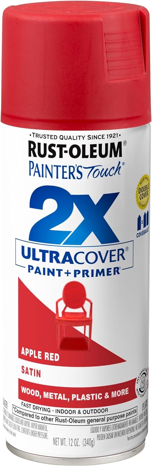 Rust-Oleum 334094 Painter's Touch 2X Ultra Cover Spray Paint 12 oz Satin Apple Red