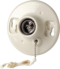 Leviton 49816-C One-Piece Glazed Porcelain Outlet Box Mount Incandescent Lampholder Pull Chain White