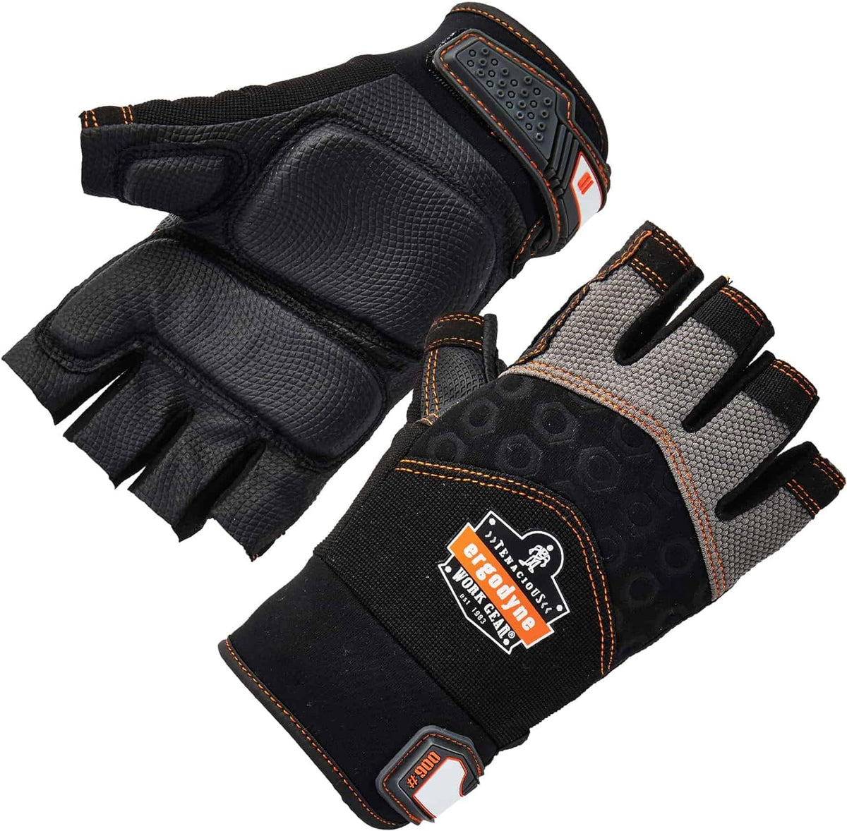 Ergodyne 17694 ProFlex 900 Impact Protection Work Gloves, Half-Finger, Large, Black