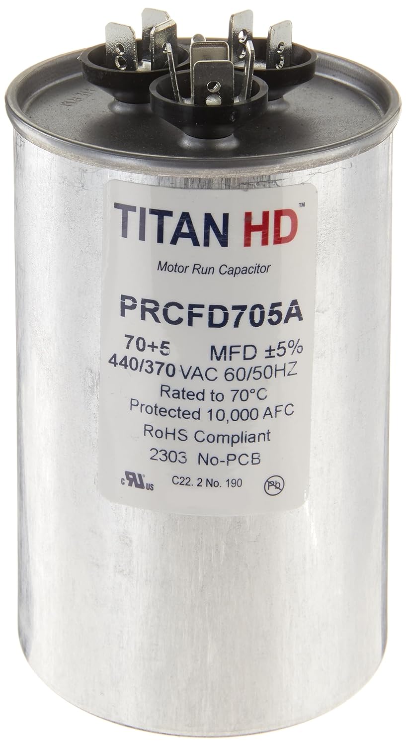 Packard PRCFD705A Titan HD Dual Section Motor Run Capacitor 70/5 MFD 440/370VAC Round