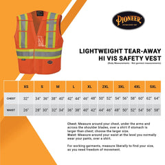 Pioneer V1020951U-4/5XL High Visibility Tricot Tear-Away Safety Vest with Adjustable Front, Reflective Tape, 4 Pockets, Orange, Unisex, 4/5XL