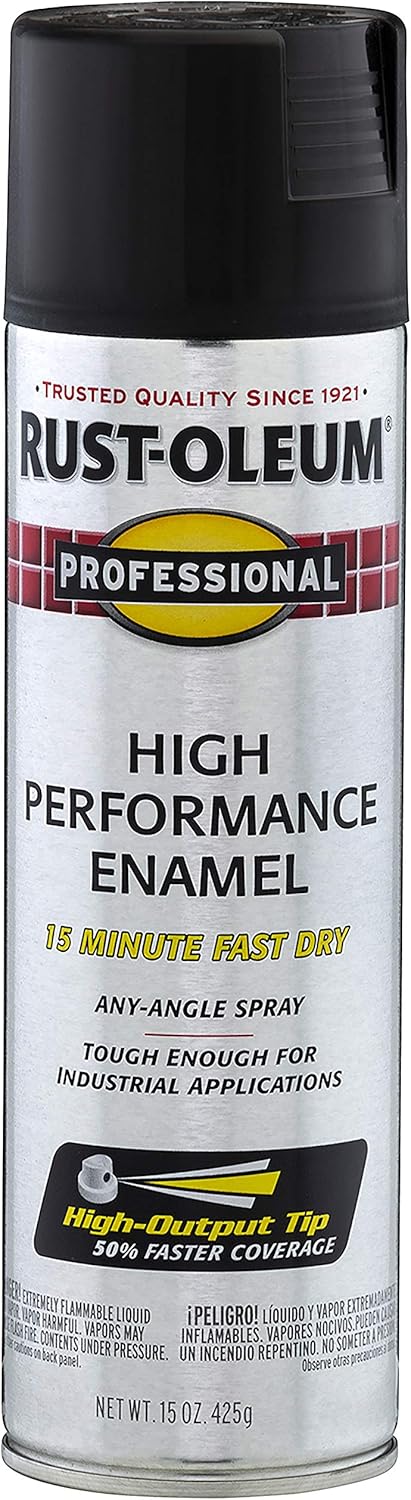 Rust-Oleum 7578838 Professional High Performance Enamel Spray Paint, 15 Oz, Flat Black