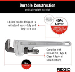 Ridgid 47057 Aluminum Straight Pipe Wrench 12 Inch