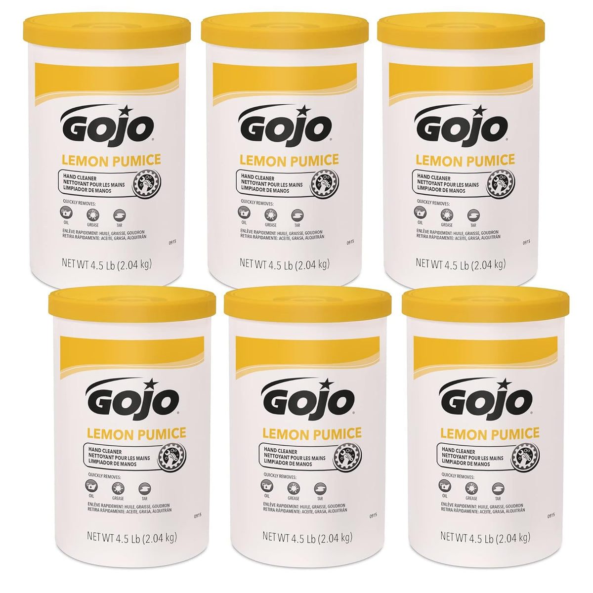 Gojo 0915-06 Crème-Style Hand Cleaner with Pumice, Lemon Scent, 4.5 Pounds Canister (Case of 6)