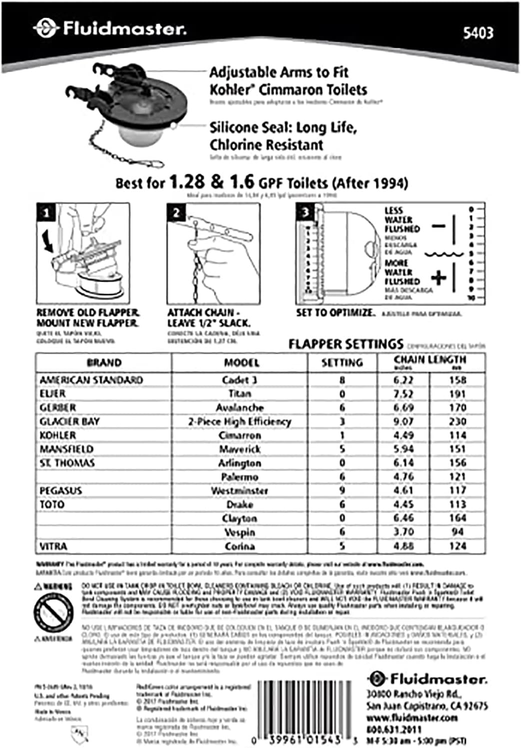 Fluidmaster 5403P4 Water-Saving Long Life Toilet Flapper 3-Inch Adjustable Red