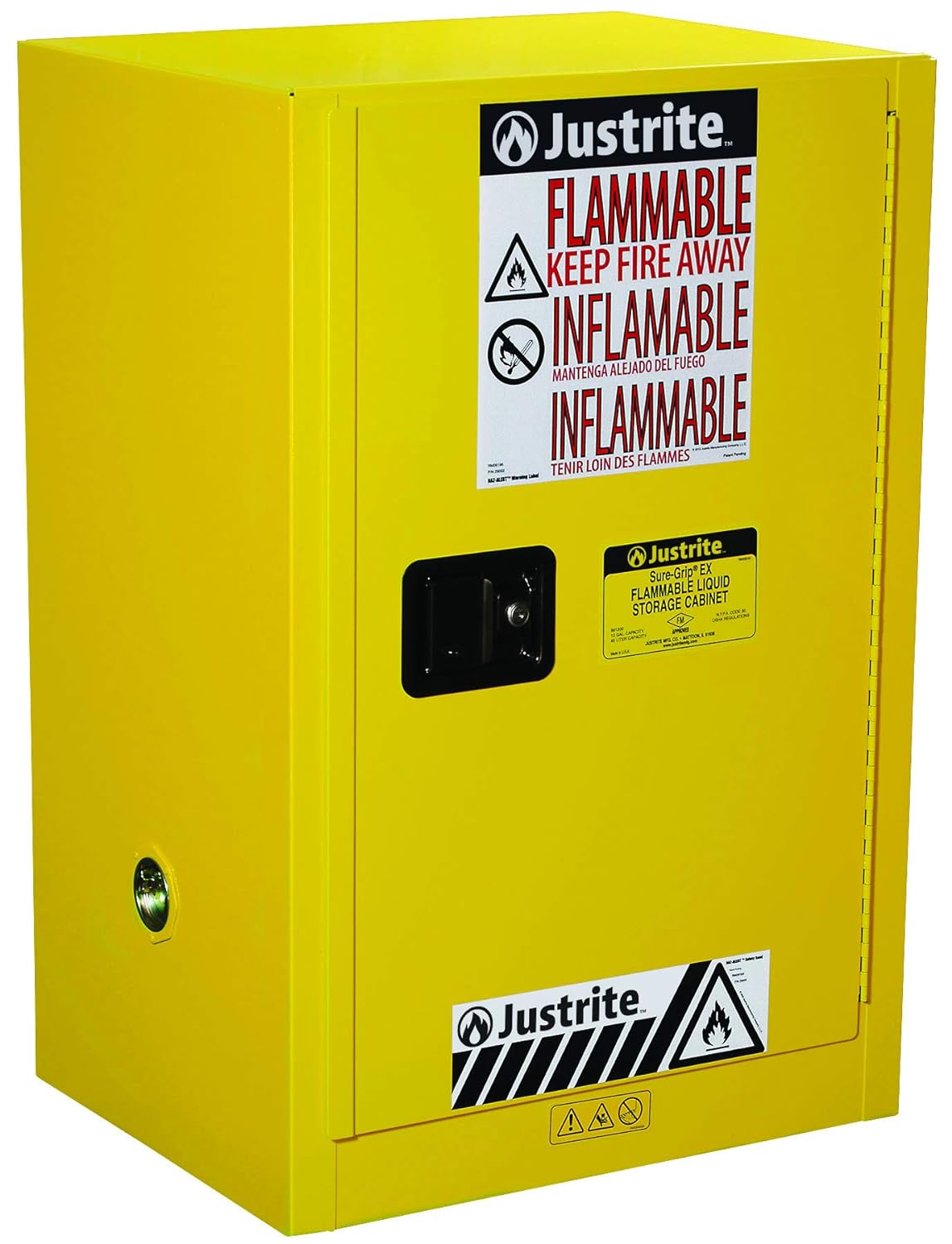 Justrite 891200 Sure-Grip EX 12 Gallon Manual-Close Yellow Flammable Storage Cabinet