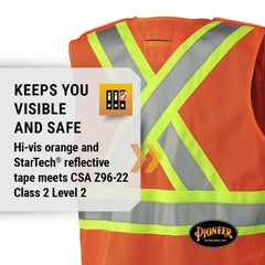 Pioneer V1021150U-5XL Hi-Vis Safety Vest Snap Break Away, Breathable with 4 Pockets