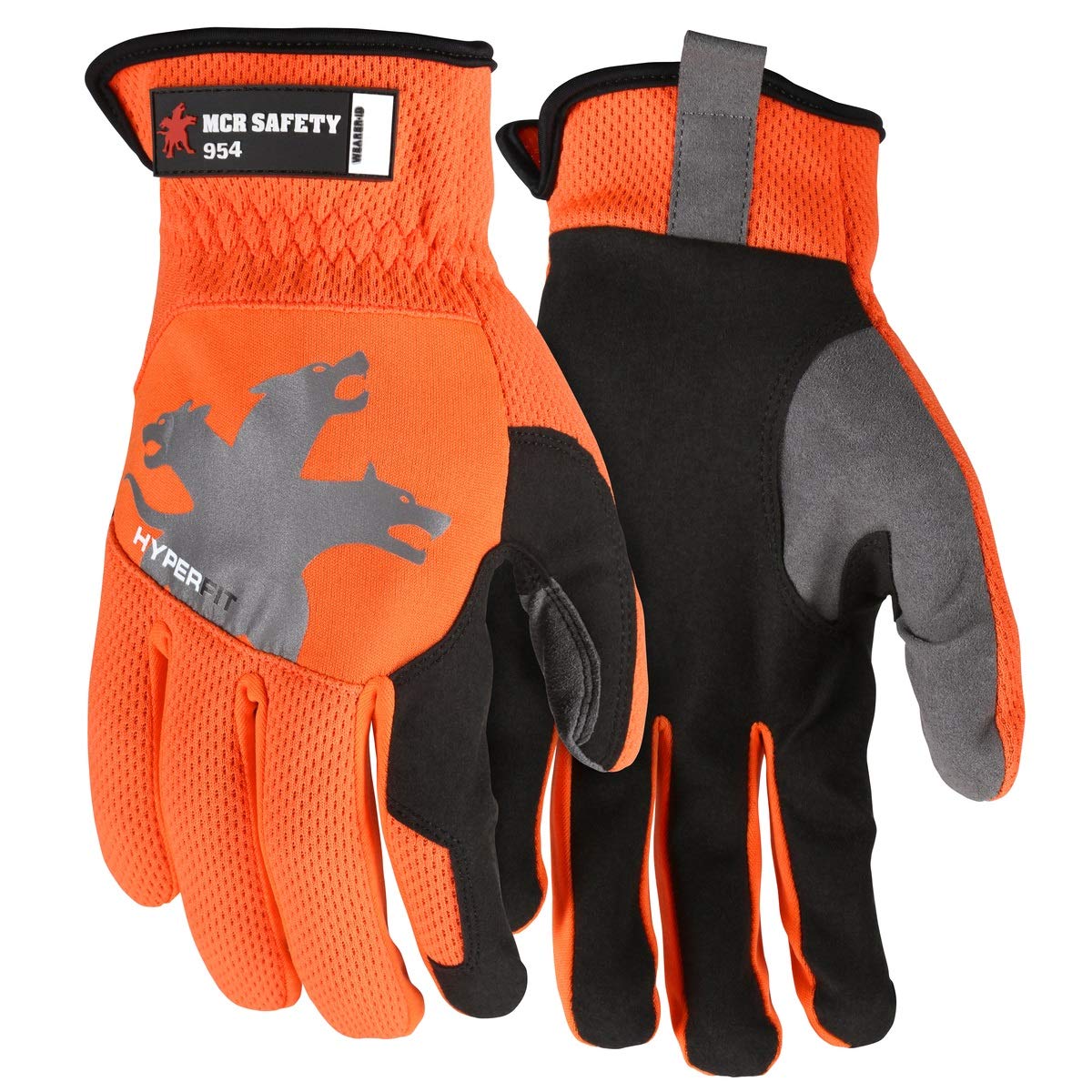 MCR Safety 954M HyperFit Mechanics Work Gloves Synthetic Leather Palm Reflective Logo Black