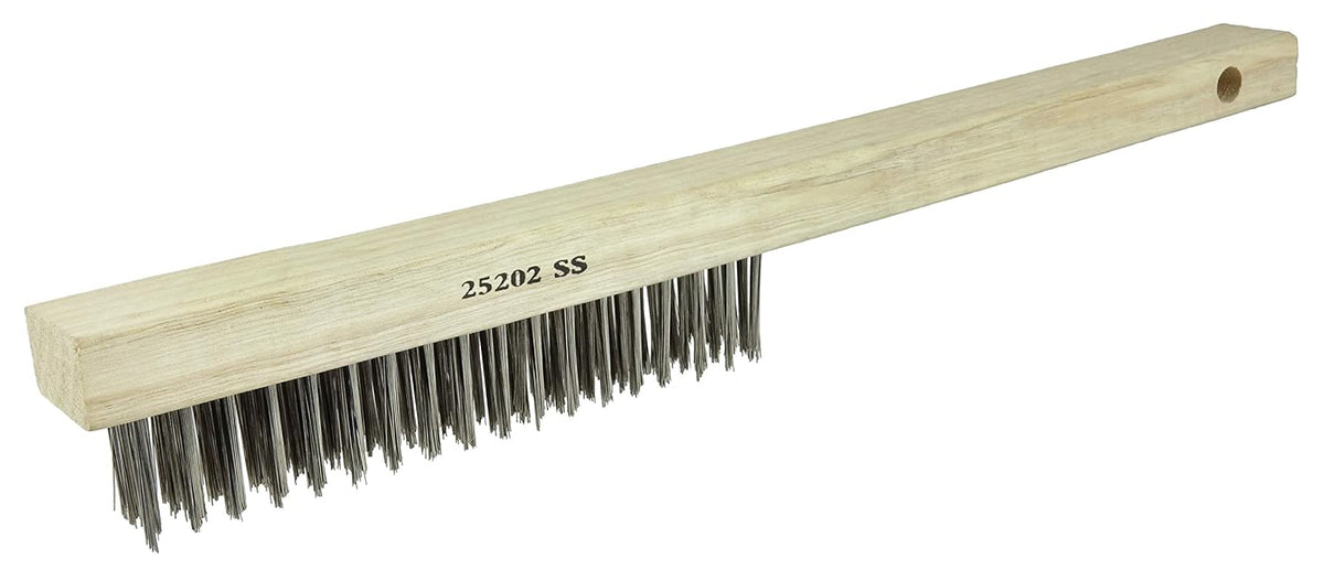 Weiler 25202 Vortec Pro Hand Wire Scratch Brush .012 Stainless Steel Fill Curved Handle 4 x 18 Rows