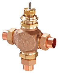 Johnson Controls VG7882GT Series VG7000 Bronze Globe Valve, Three-Way Mixing, Brass Trim, Union Sweat End Connection, 0.5 Inch Valve Size, 4.6 Cv