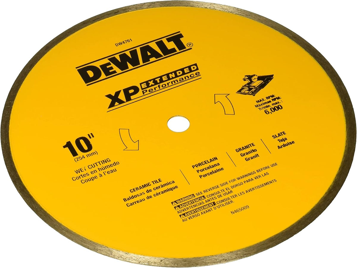 Dewalt DW4761 Diamond Blade for Ceramic or Tile, Wet Cutting, Continuous Rim, 5/8-Inch Arbor, 10-Inch