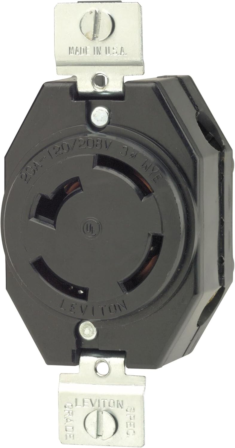 Leviton 7410-B 20 Amp, 120/208 Volt- 3PY, Flush Mounting Locking Receptacle, Industrial Grade, Non-Grounding