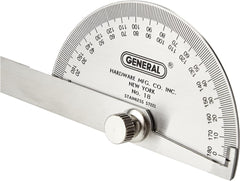 General Tools 18 Round Head Stainless Steel Protractor, 0 to 180 Degrees, 6-Inch Arm