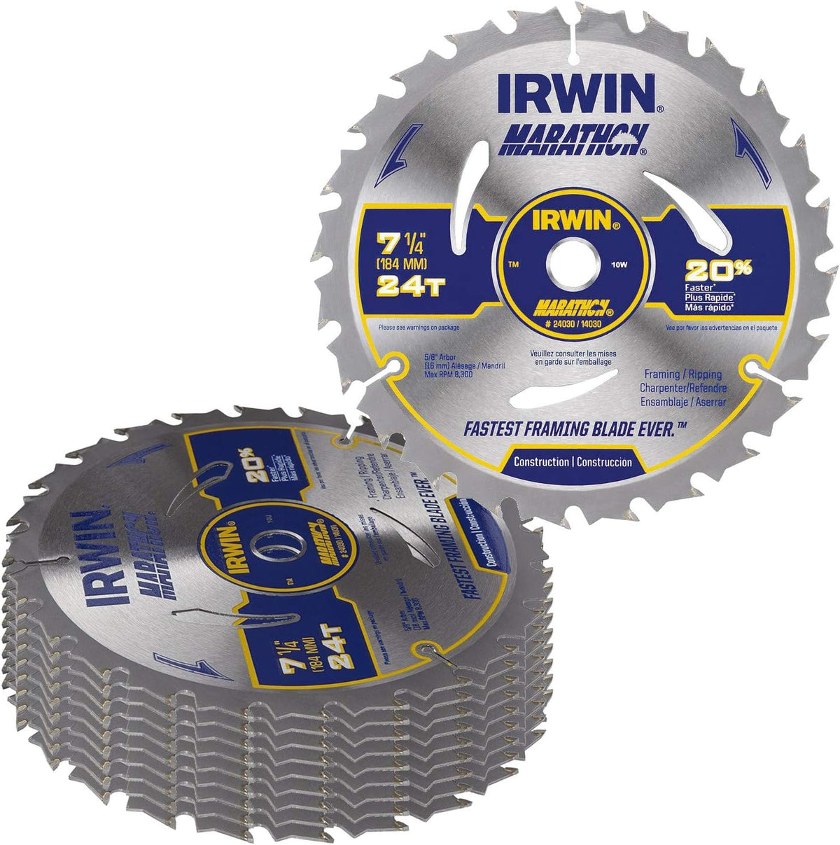 Irwin Tools 24030 Marathon 7-1/4-Inch 24-Tooth Circular Saw Blade 10 Pack