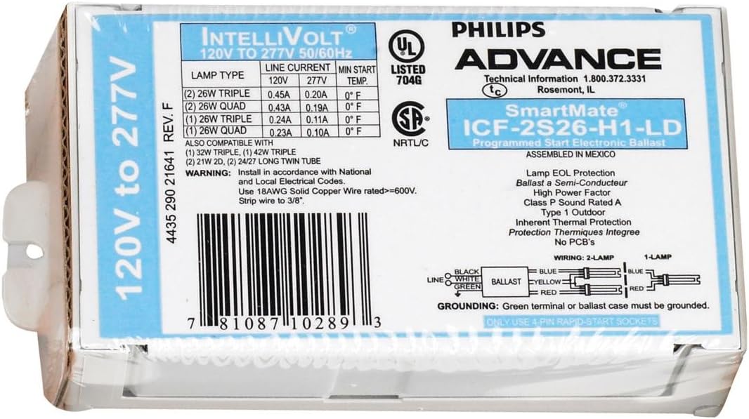 Philips ICF2S26H1LDK High Frequency Electronic CFL Ballast 120-277V