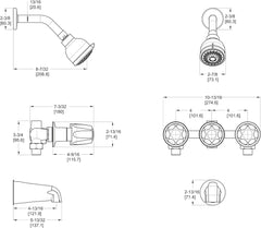 Pfister LG01-3120 Showerhead Replacement Parts 3 Tub & Shower Faucet with Metal Knob Handles, Polished Chrome