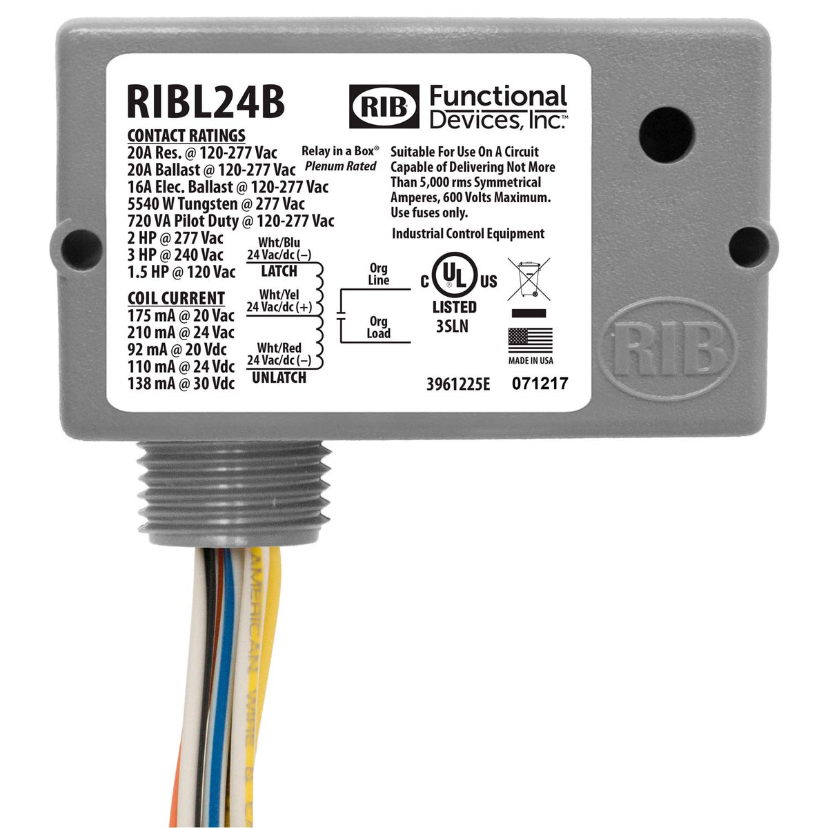 Functional Devices RIBL24B Mechanically Latching Relay 20 Amp 24 Vac/dc