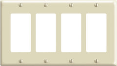 Leviton 80412-I 4-Gang Decora Wallplate, Standard Size, Thermoset, Device Mount, Ivory