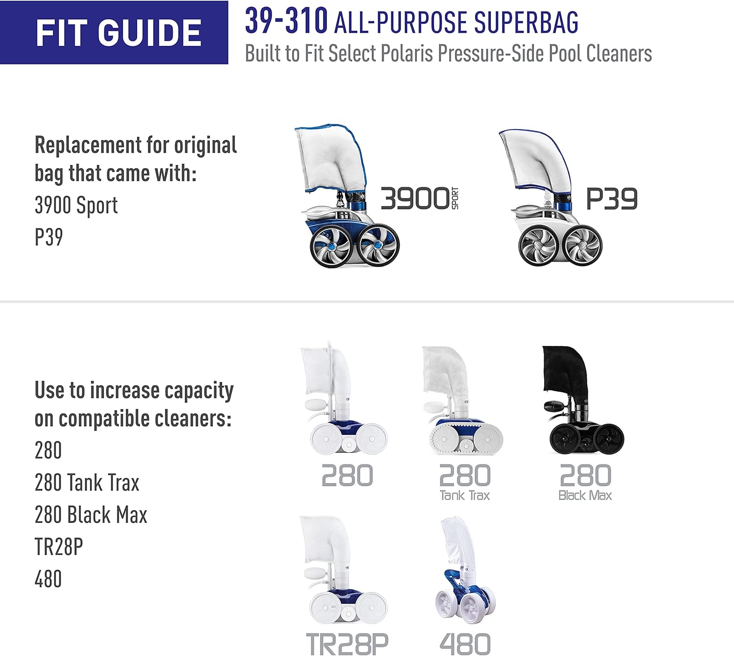 Polaris 39-310 Genuine Parts Double Chamber Superbag Replacement for VacSweep 3900 Sport and 280 Pool Cleaner