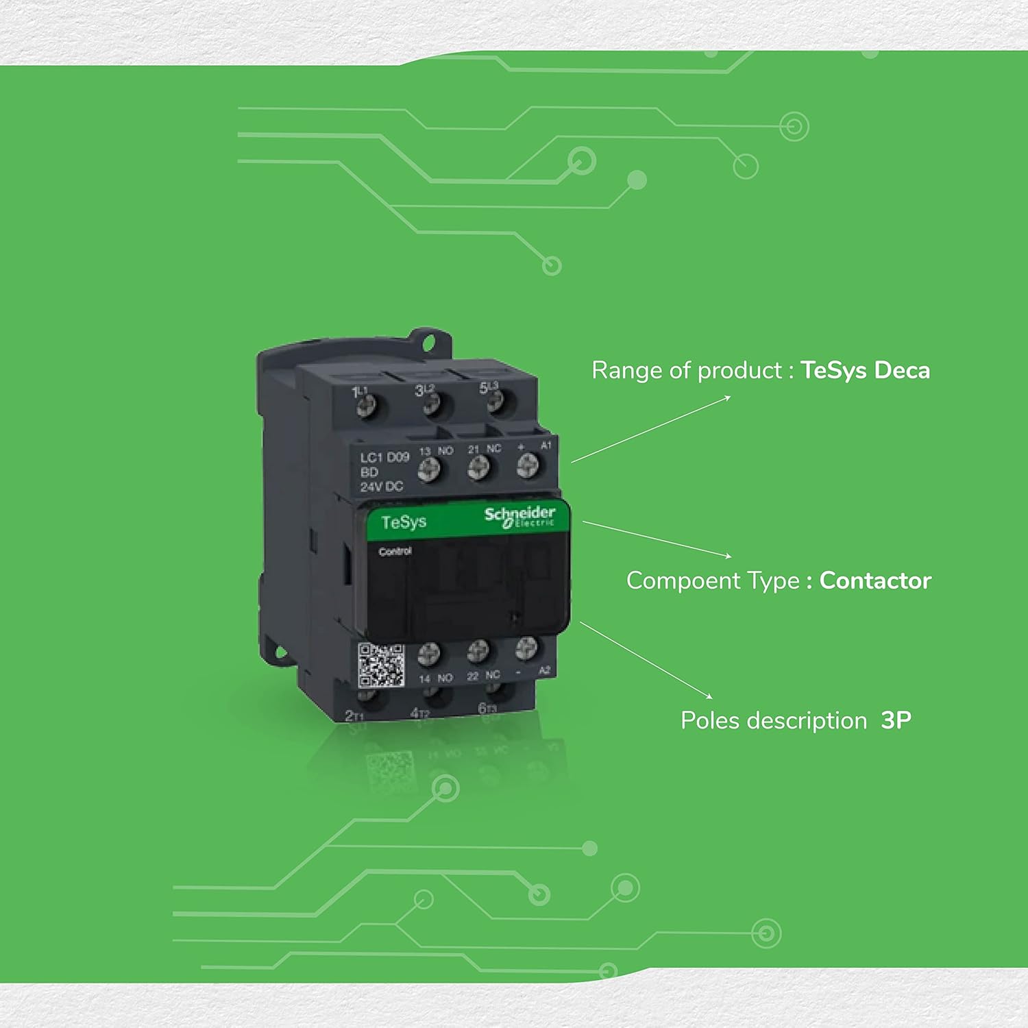 Schneider Electric LC1D09BD IEC Magnetic Contactor 24VDC 9A 1NC 1NO 3P