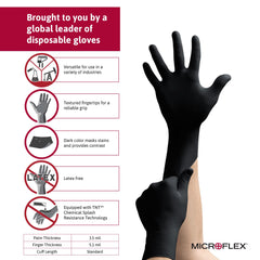 Microflex N643 Onyx N64 Disposable Nitrile Exam Gloves Large Black Pack of 100