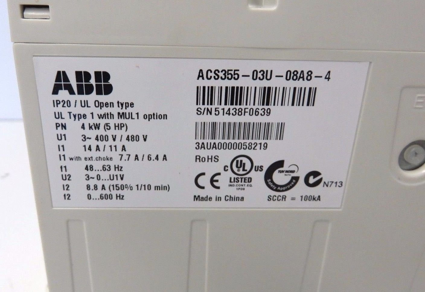 ABB ACS355-03U-08A8-4 AC Drive 480V 5HP + ACS355