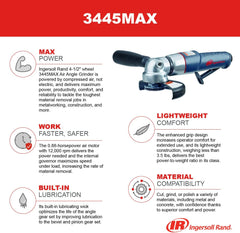 Ingersoll Rand 3445MAX Air Angle Grinder 12000 RPM 0.88 HP 5/8-11 Thread Rear Exhaust