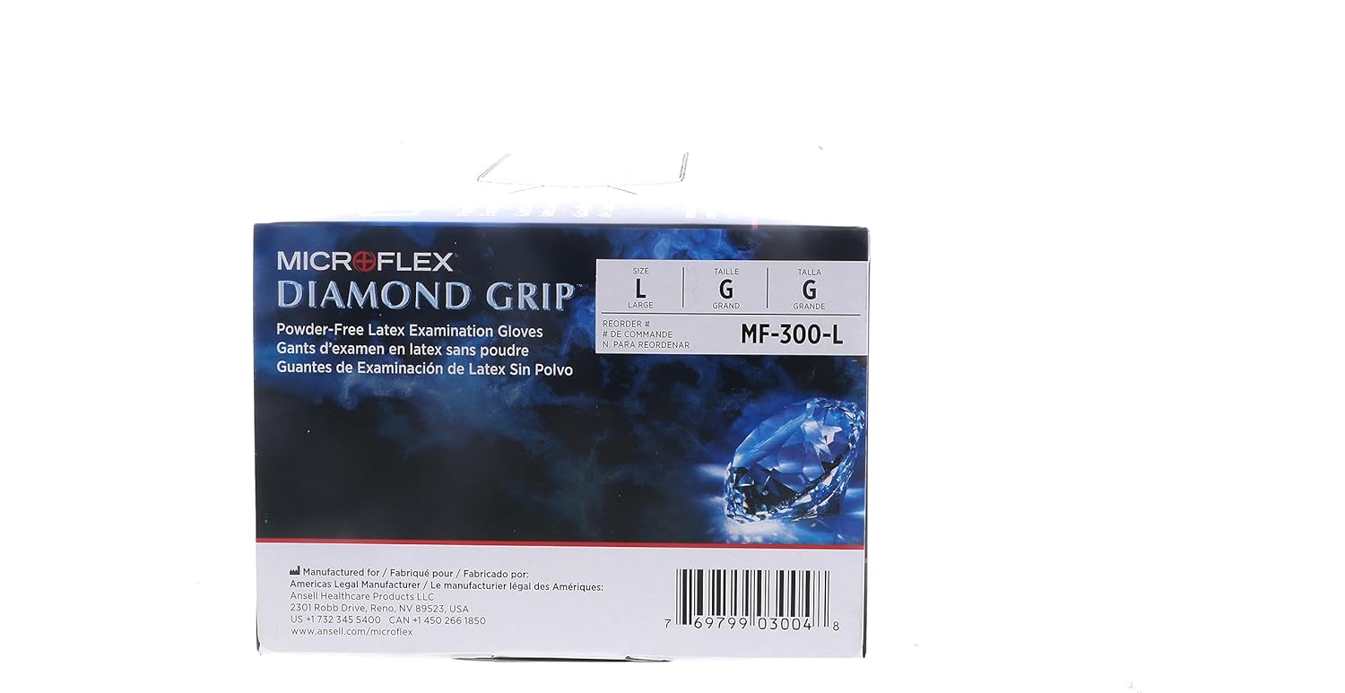 Microflex MF-300-L Large Natural 9.645 inches Diamond Grip 6.3 mil Latex Ambidextrous Non-Sterile Medical Grade Powder-Free Disposable Gloves