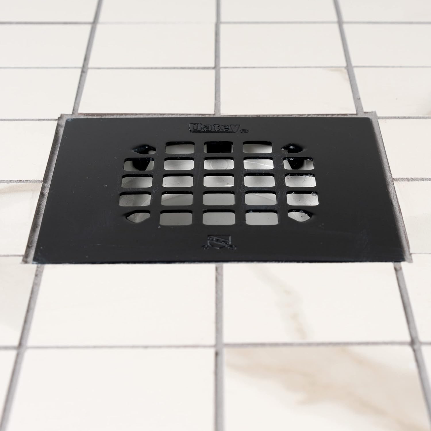 Oatey 42423 Universal 4-1/4 in. Square Snap-Tite Shower Strainer, Matte Black