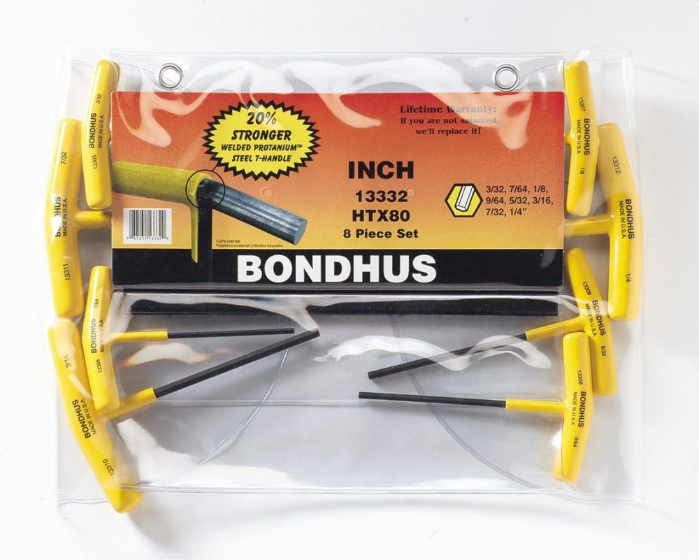 Bondhus 13332 Bondhus 3/32In - 1/4In 8Pc T-Handle Hex Bit Set