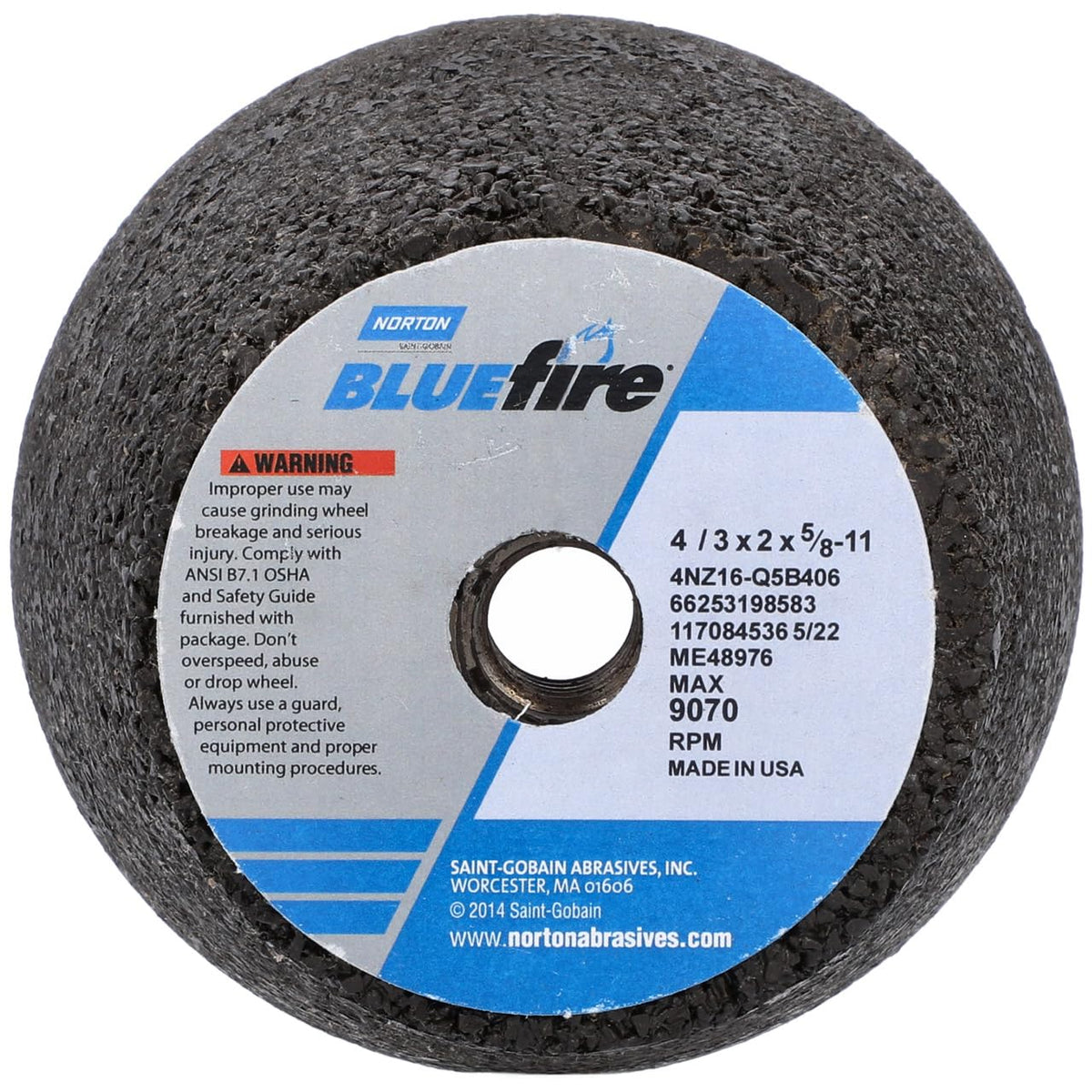 Norton 66253198583 4x2x5/8-11 in. BlueFire ZA Non-Reinforced Portable Snagging Wheels 16 Grit 10 Pack