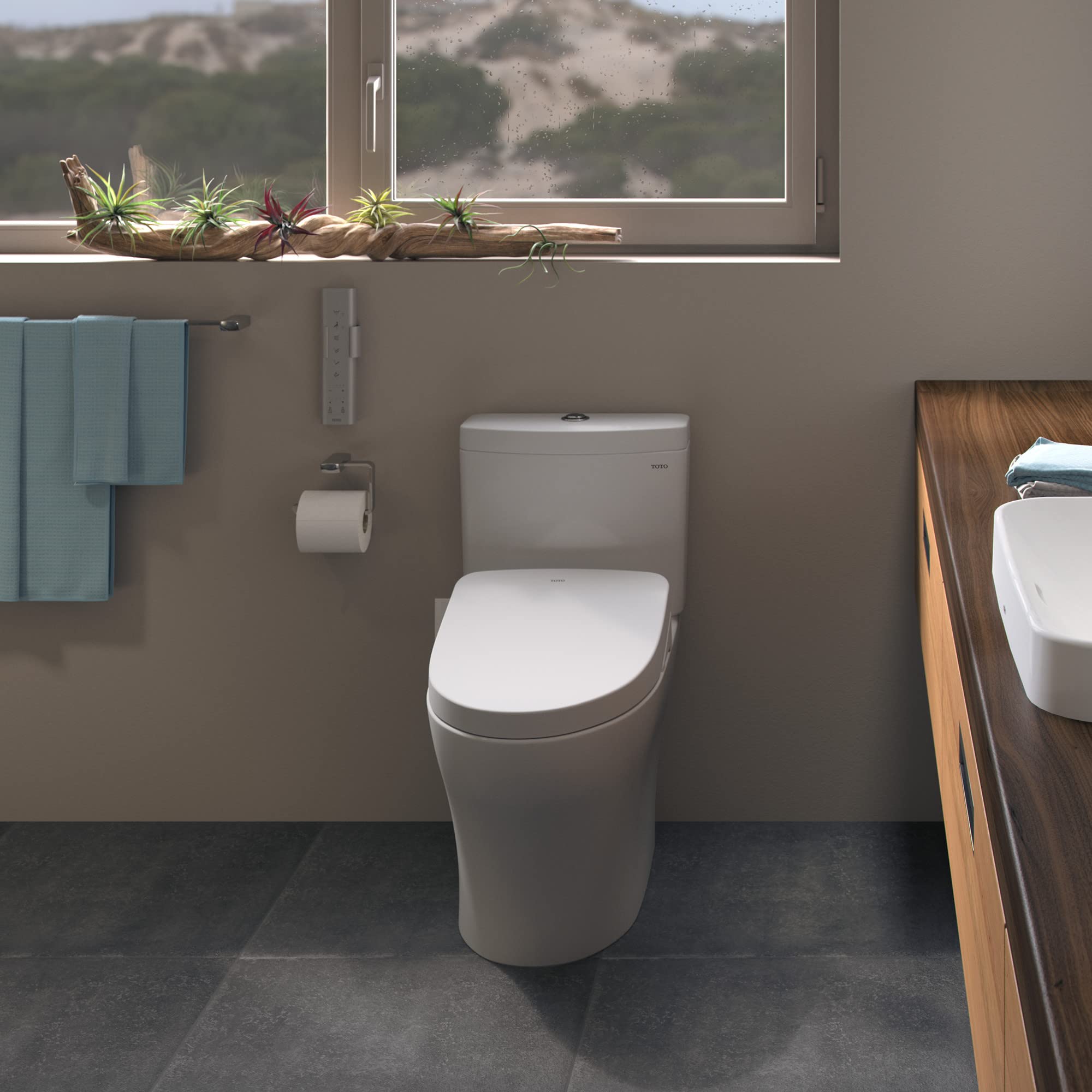 Toto MW6463056CEMFGN#01 Washlet+ Aquia IV One-Piece Elongated Dual Flush 1.28 and 0.9 GPF Toilet with S550e Electric Bidet Seat Cotton White