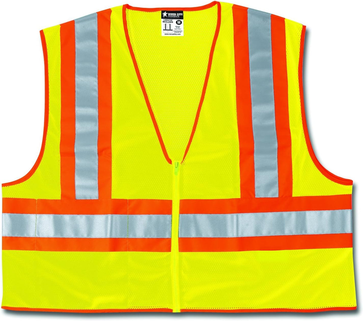 MCR Safety WCCL2LFRXL Class 2 Polyester Mesh Flame Resistant Safety Vest with 3M Scotchlite Orange/Silver Reflective Stripe Fluorescent Lime X-Large