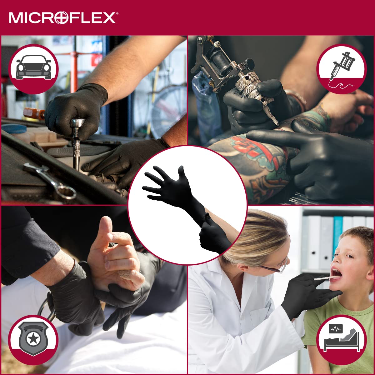 Microflex MK-296-M MidKnight Disposable Nitrile Gloves Medium Black Case of 1000