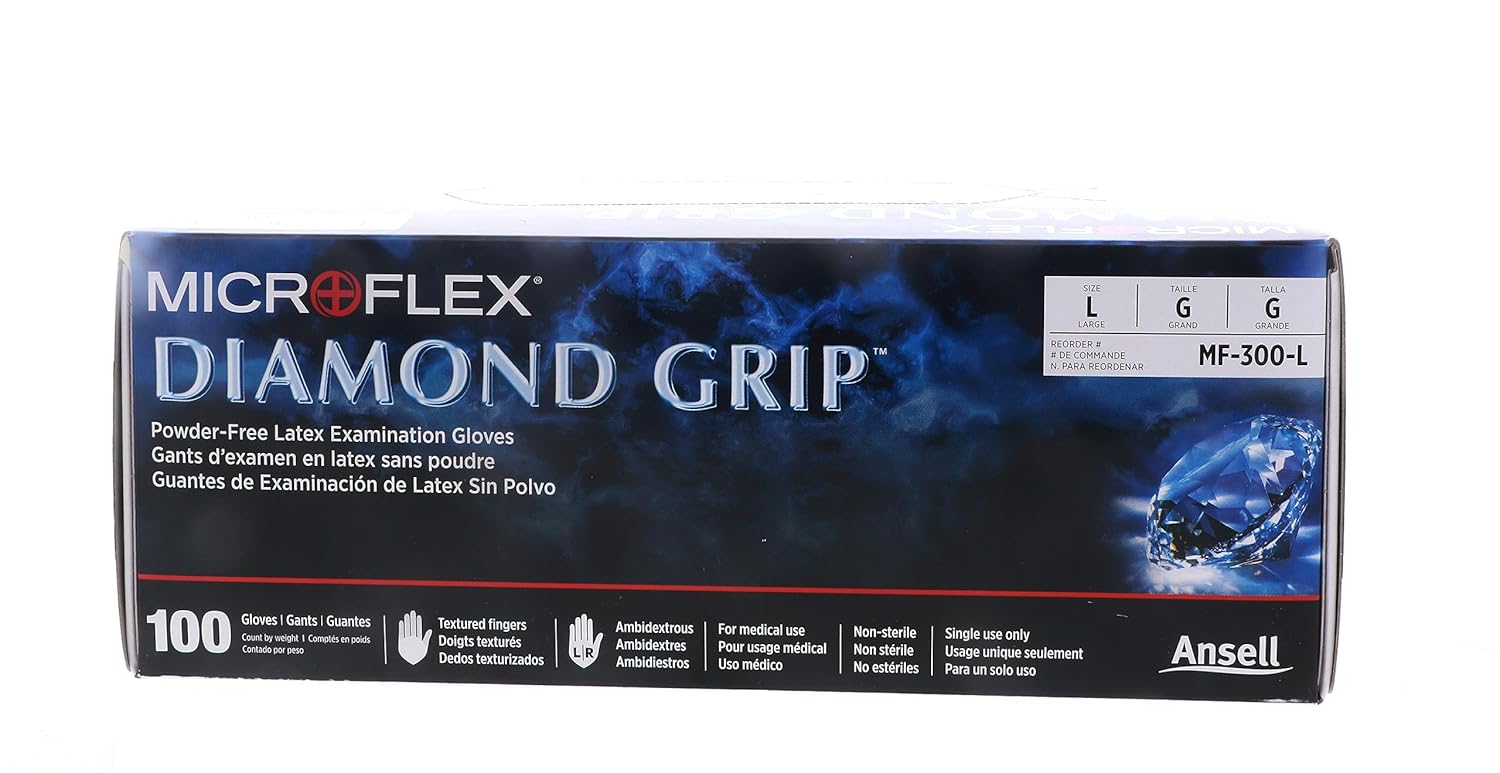 Microflex MF-300-L Large Natural 9.645 inches Diamond Grip 6.3 mil Latex Ambidextrous Non-Sterile Medical Grade Powder-Free Disposable Gloves