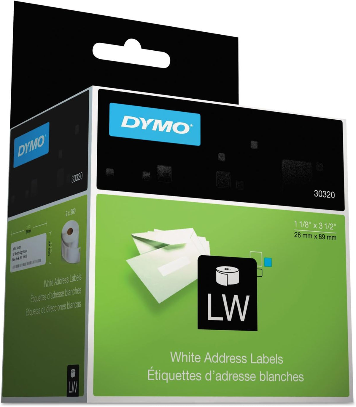 Dymo 30320 Labelwriter Address Labels 1-1/8 in x 3-1/2 in White 260 Labels/Roll 2 Rolls/Pack