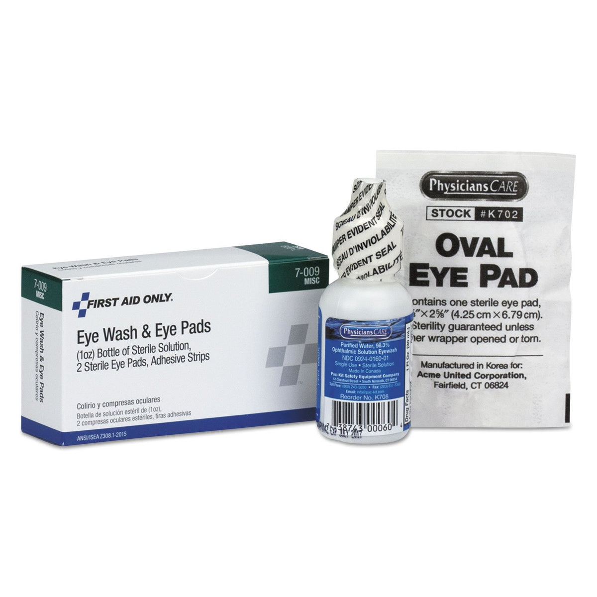 First Aid Only 7-009 Eye Wash Kit 1 oz with Eye Pads and Adhesive Strips