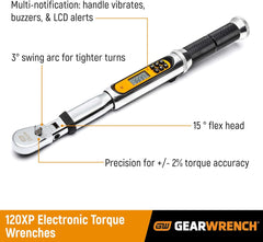 GEARWRENCH 85195 3/8 120XP Flex Head Electronic Torque Wrench with Angle, 10-100 Ft/Lbs