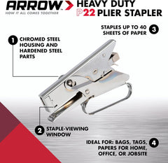 Arrow Fastener P22 Heavy Duty Handheld Plier Stapler for Crafts, Office, and Insulation, Uses 1/4-Inch and 5/16-Inch Staples