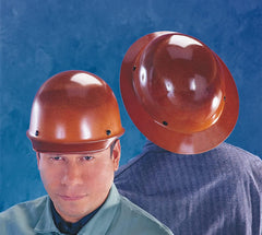 MSA 454672 Skullgard Full-Brim Hard Hat with Staz-On Pinlock Suspension - Non-slotted Cap, Phenolic Resin, Radiant Heat up to 350F, Standard Size, Brown